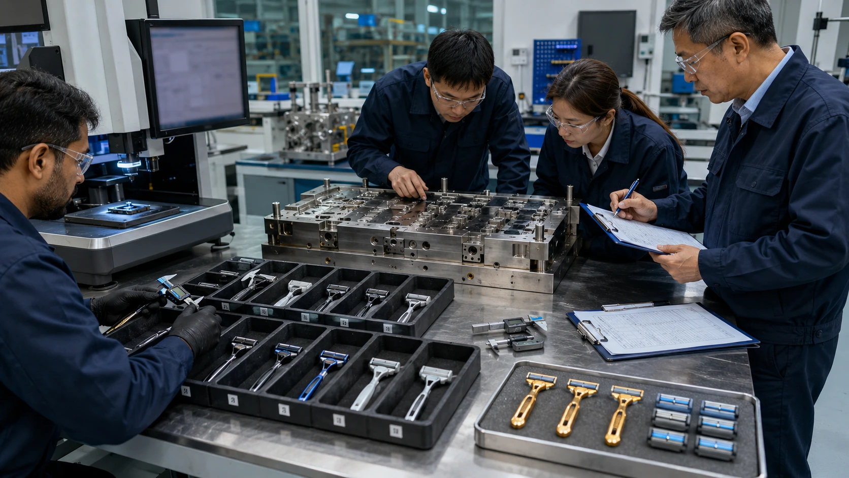 Essai d'acceptation du moule d'injection de rasoir personnalisé et inspection des cavités