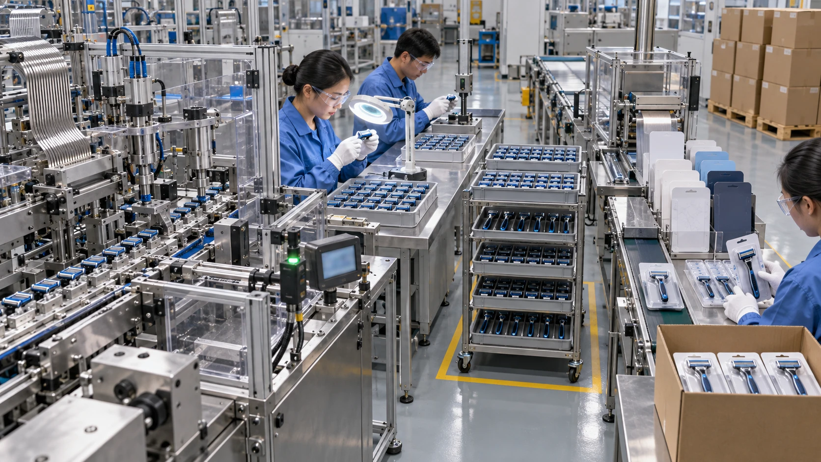 Razor assembly line capacity and packing bottleneck verification