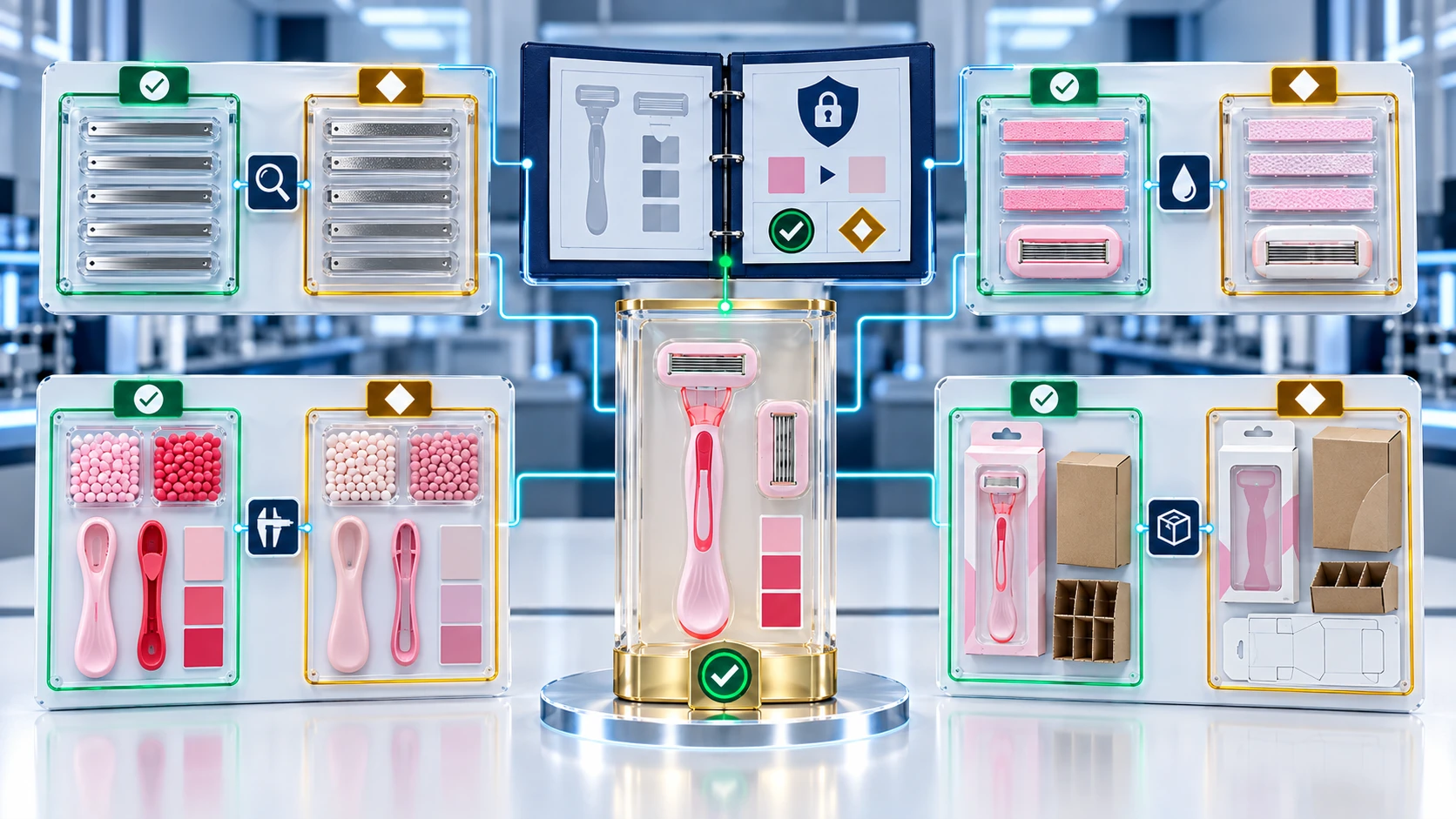 Razor material change control for blade resin lubricating strip and packaging changes