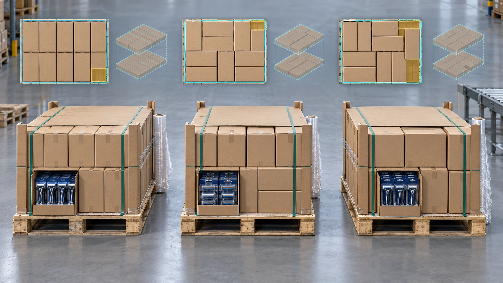 Razor pallet configuration and master carton utilization planning