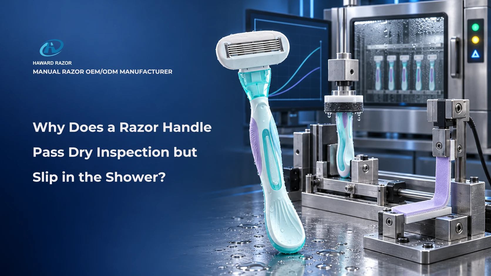 Razor wet grip test for TPR-overmold women’s razor handles with friction adhesion and aging validation