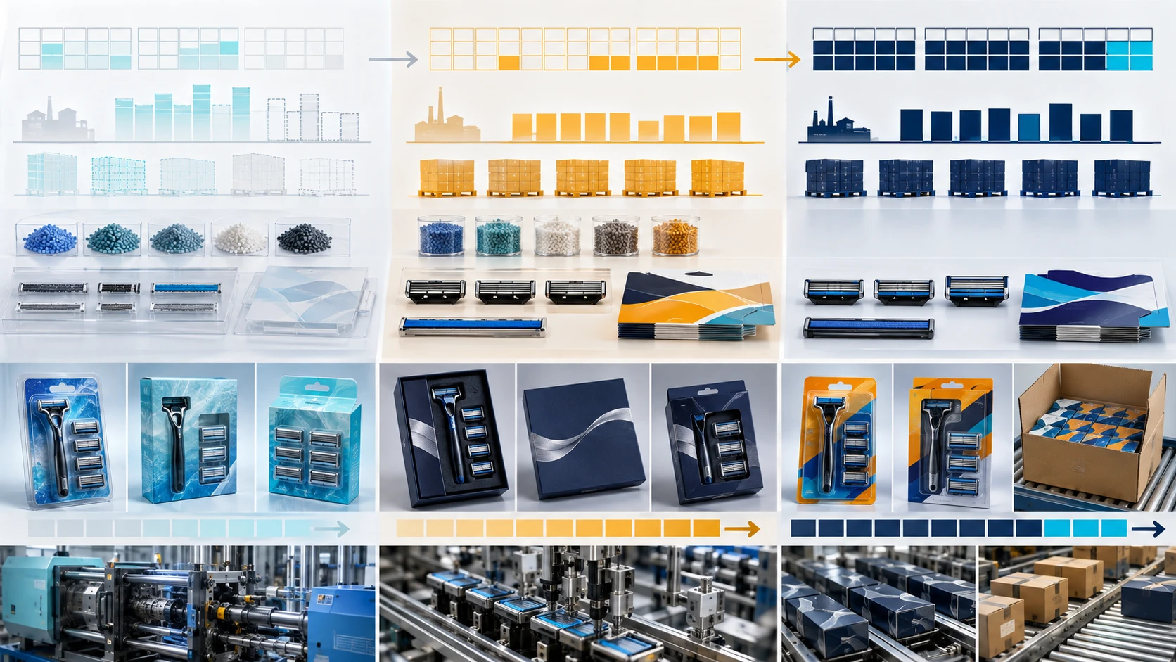 Seasonal razor production plan with forecast material and frozen capacity zones