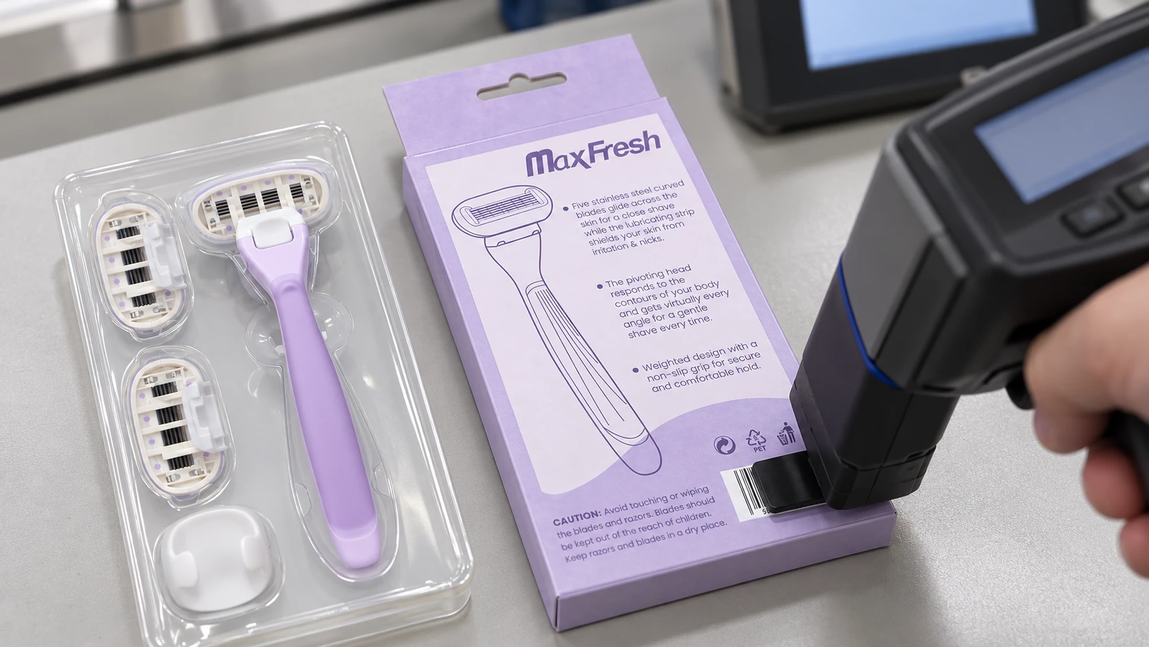 Barcode approval workflow checking the printed symbol on finished razor packaging