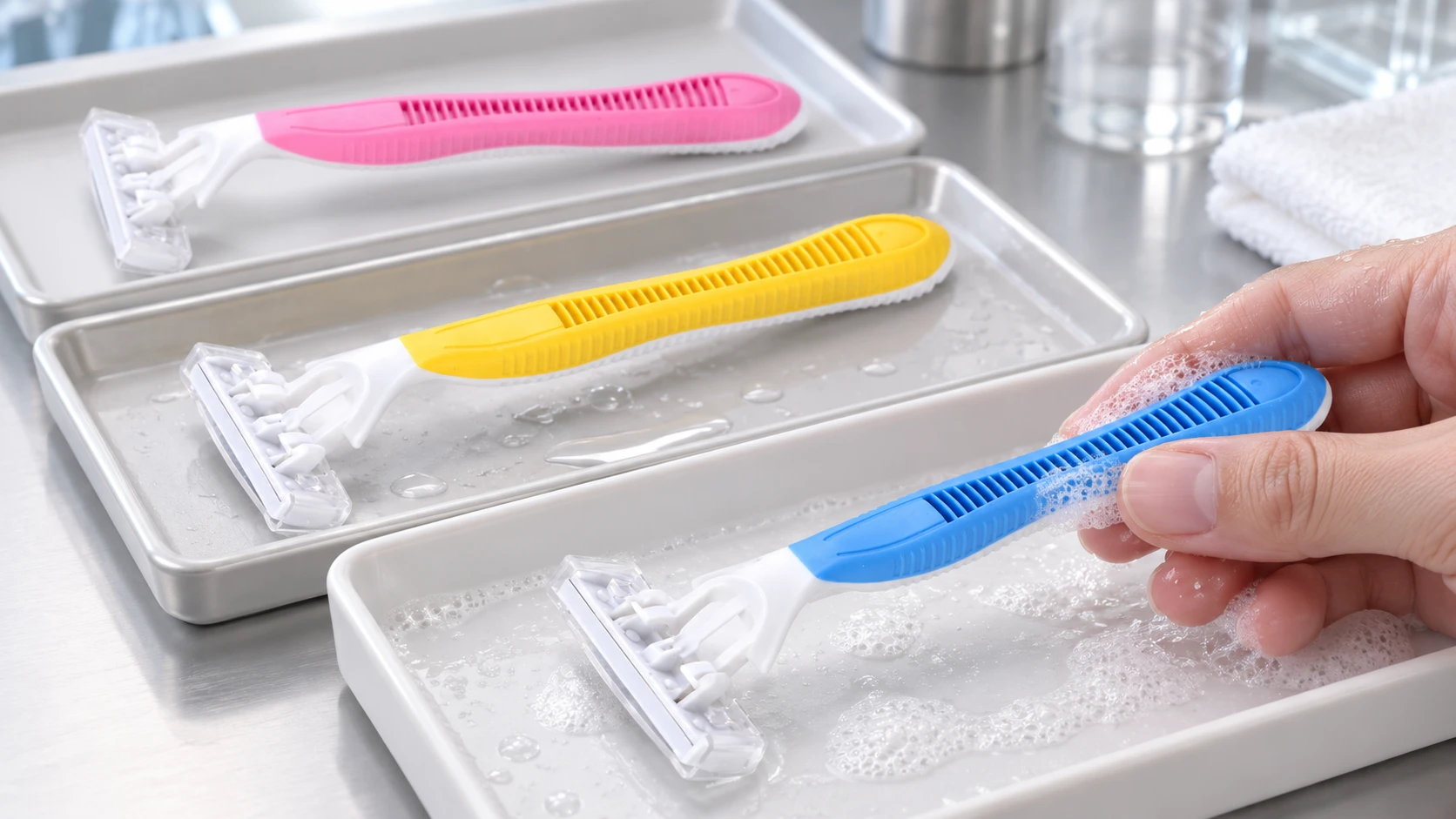 Bulk wet grip razors evaluated under dry, water-wet and soap-contaminated conditions