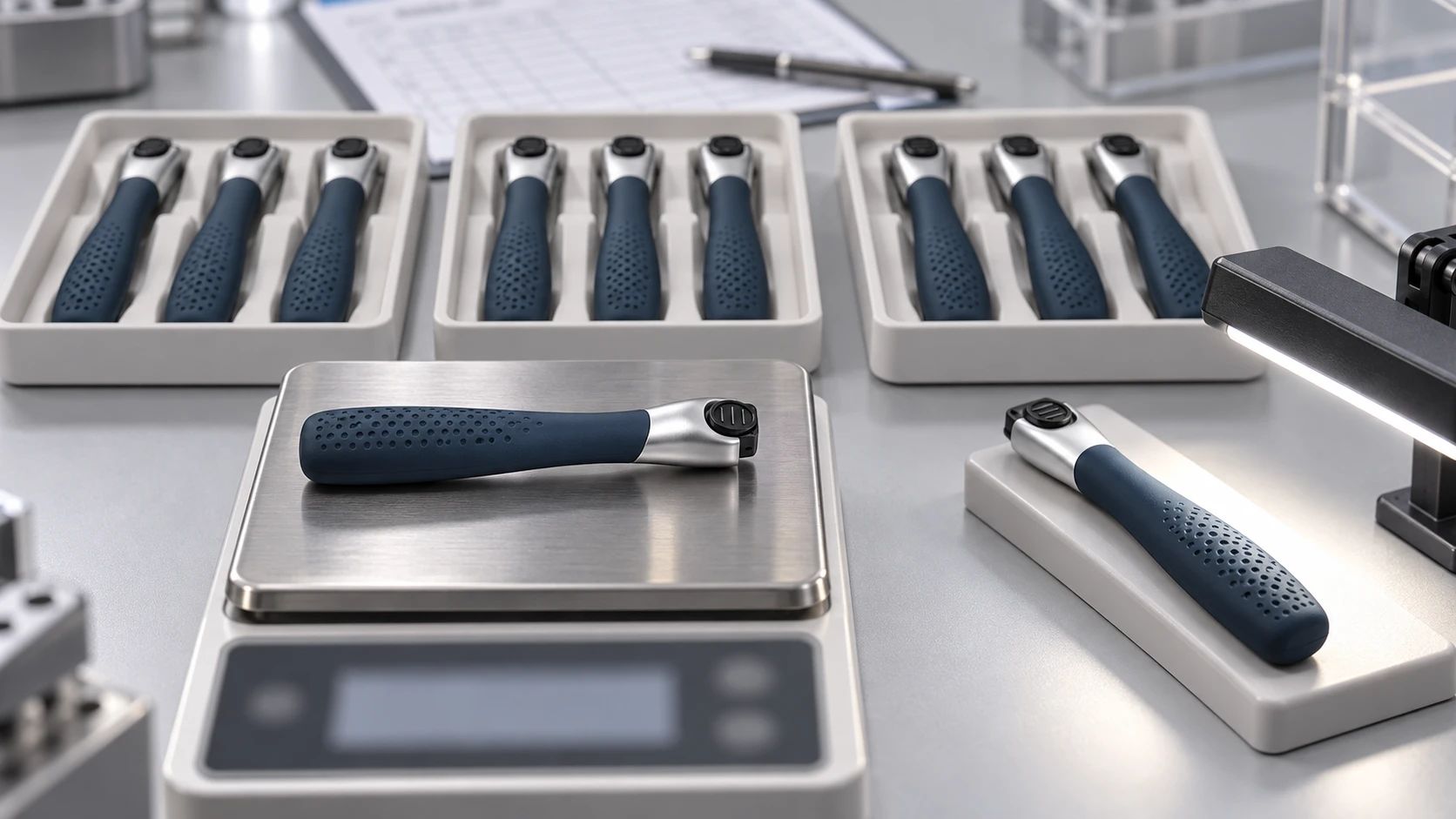 Molded razor quality evaluation using handle samples, part weight and sink mark inspection