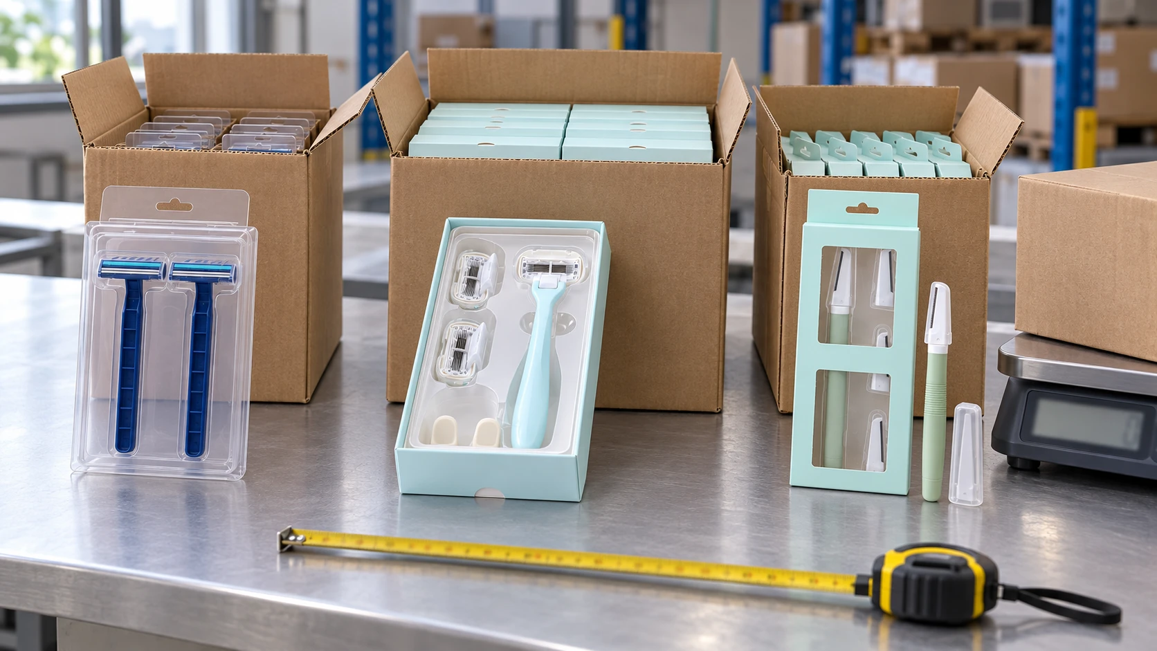 Razor export carton planning for disposable, system and facial razor packs