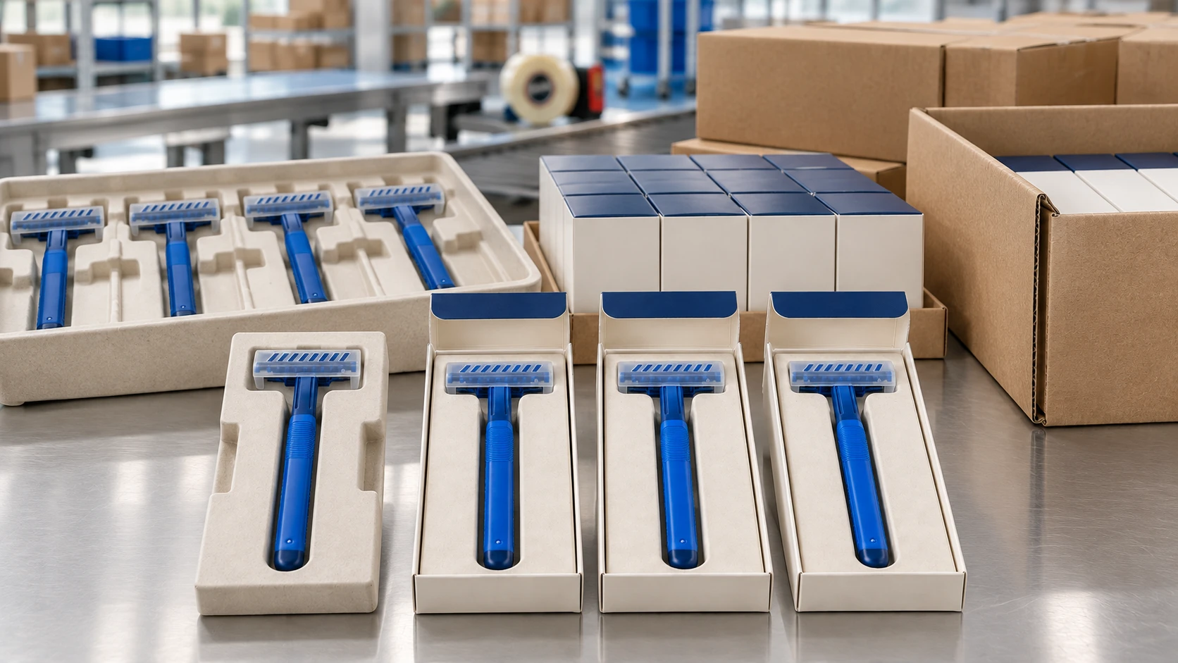 Repeat razor order packing with consistent products, approved packaging and batch inspection